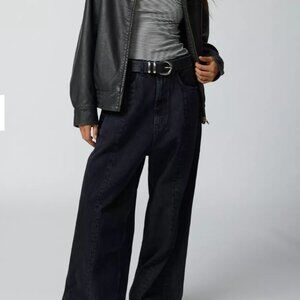 Neon Denim Leroy Wide-Leg Jean in Washed Black Size 28